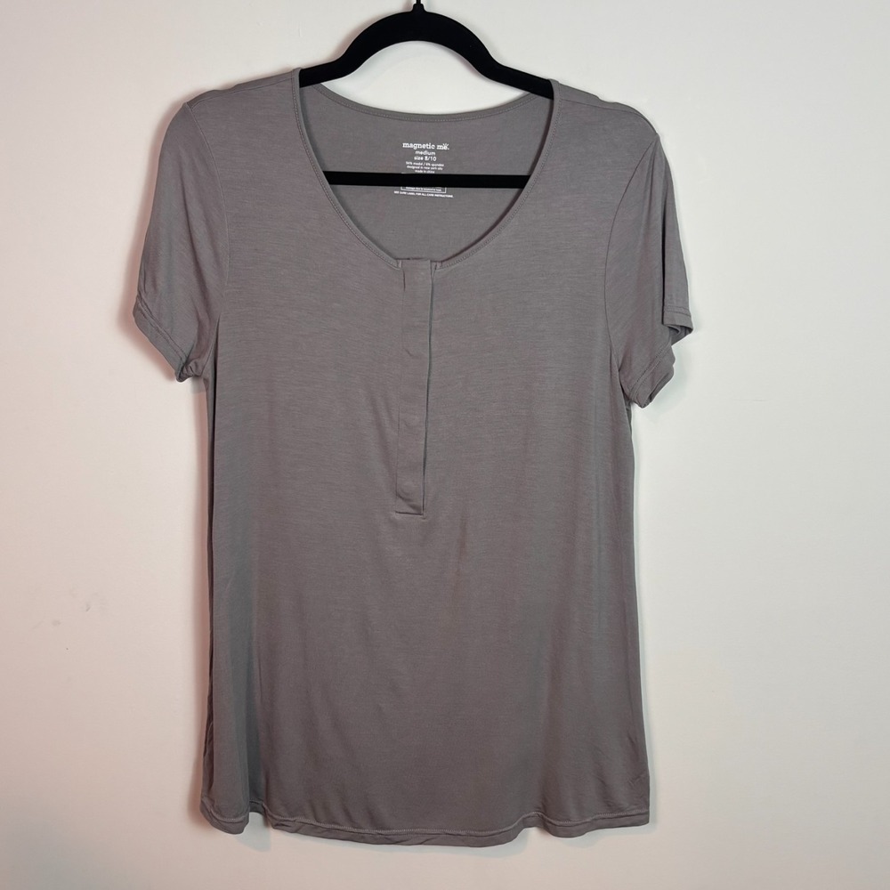 Magnetic Me Womens Grey Stretch Short Sleeve Nursing Tee size MED 8/10 Comfort - Picture 1 of 8